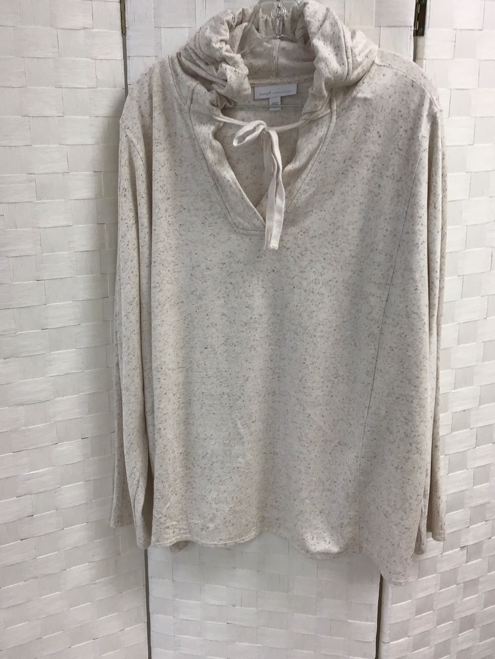 J. Jill Cream Speckle Hooded Tie-Neck Sweatshirt